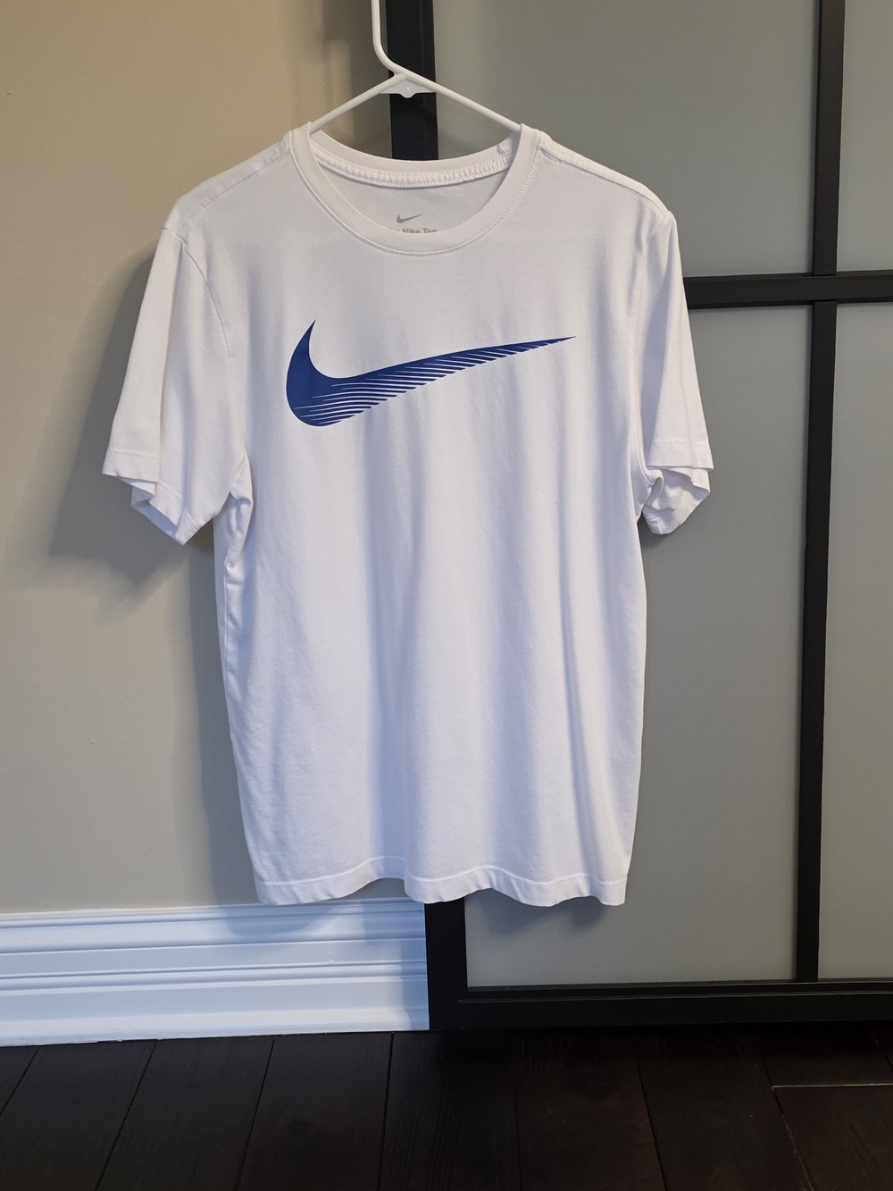 Nike White Short-Sleeve Tee with Blue Swoosh